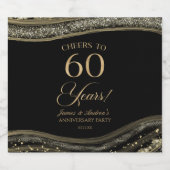 Black Gold Agate 60th Wedding Anniversary Party Schaumweinetikett (Einzelnes Label)