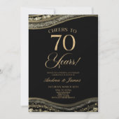 Black Gold Agate 70th Wedding Anniversary Party Einladung (Vorderseite)