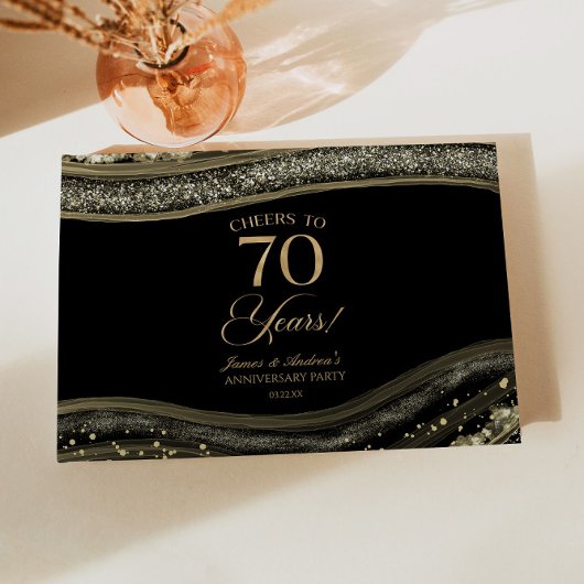 Black Gold Agate 70th Wedding Anniversary Party Gästebuch