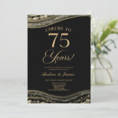 Black Gold Agate 75. Hochzeitstag Party Einladung (Stehend Vorderseite)