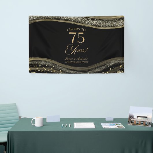 Black Gold Agate 75th Wedding Anniversary Party Banner (Messeveranstaltung)