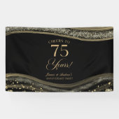 Black Gold Agate 75th Wedding Anniversary Party Banner (Horizontal)