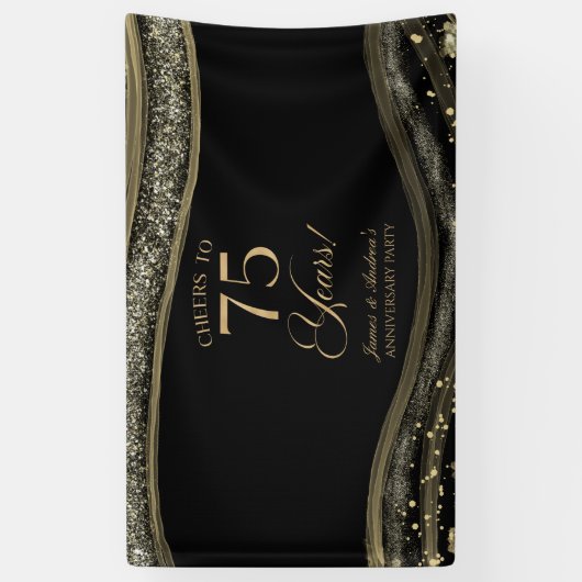 Black Gold Agate 75th Wedding Anniversary Party Banner (Vertikal)