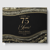 Black Gold Agate 75th Wedding Anniversary Party Gästebuch (Vorderseite)