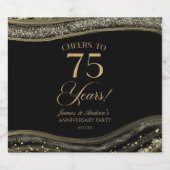 Black Gold Agate 75th Wedding Anniversary Party Schaumweinetikett (Einzelnes Label)