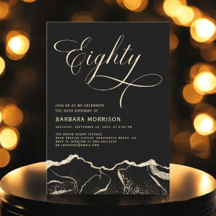 Black Gold Agate 80. Geburtstagsparty Einladung