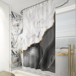 Black Gold Agate aus weißem Marmor Duschvorhang