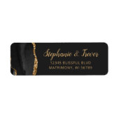 Black Gold Agate Brush Wedding Rücksendeadresse (Vorne)
