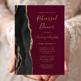 Black Gold Agate Burgundy Hochzeitsessen Probe Einladung