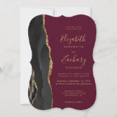 Black Gold Agate Burgundy Red Bracket Wedding Einladung (Vorderseite)