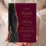 Black Gold Agate Burgundy Red Wedding Einladung<br><div class="desc">Die links Seite dieses eleganten,  modernen Hochzeitseinladens besticht durch einen schwarzen Aquarellrahmen,  der mit vergoldetem Imitat bestickt ist. Der anpassbare Text kombiniert goldfarbene Handschrift,  Copperplate und kursiv Schriftart auf bordeauxrotem Hintergrund. Auf der Rückseite ist ein passendes schwarz-goldfarbenes Agerat-Design zu sehen.</div>