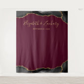 Black Gold Agate Burgundy Wedding Foto Booth Wandteppich (Vorderseite)
