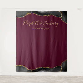 Black Gold Agate Burgundy Wedding Foto Booth Wandteppich