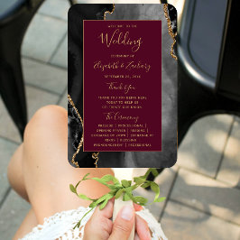 Black Gold Agate Burgundy Wedding Program Fächer