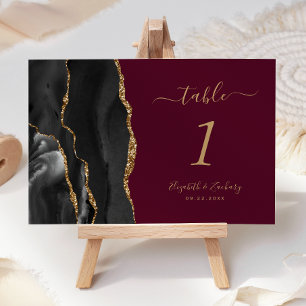 Black Gold Agate Burgundy Wedding Tischnummer