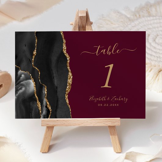 Black Gold Agate Burgundy Wedding Tischnummer