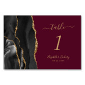 Black Gold Agate Burgundy Wedding Tischnummer (Rückseite)