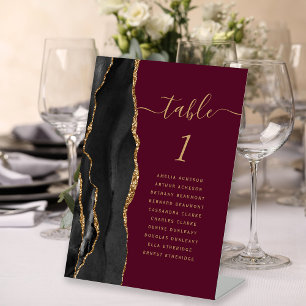 Black Gold Agate Burgundy Wedding Tischnummer Sockelschild