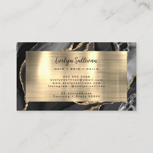 Black Gold Agate Business Card Visitenkarte (Rückseite)