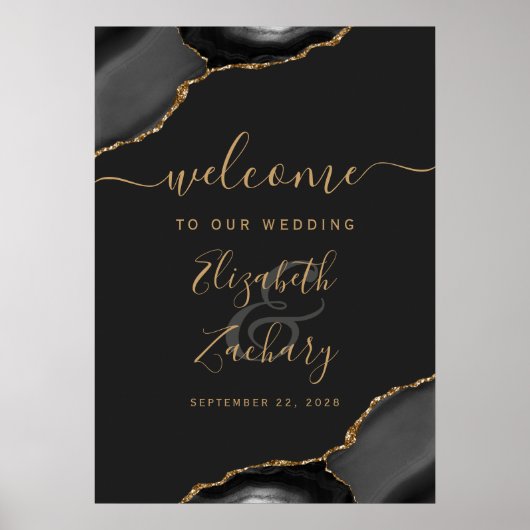 Black Gold Agate Corners 20x28 Wedding Willkommen Poster (Vorne)