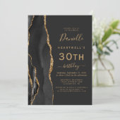 Black Gold Agate Dark 30. Geburtstag Party Einladung (Stehend Vorderseite)