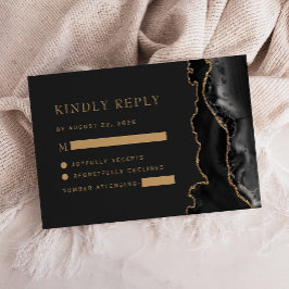 Black Gold Agate Dark Wedding RSVP Karte