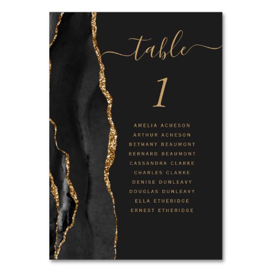 Black Gold Agate Dark Wedding Tischnummer (Rückseite)