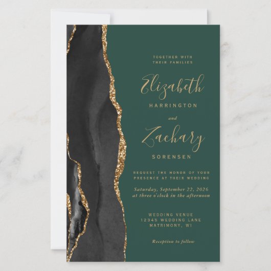 Black Gold Agate Dunkel Green QR Code Hochzeit (Vorderseite)