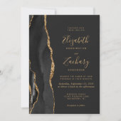 Black Gold Agate Dunkle Foto QR Code Hochzeit Einladung (Vorderseite)