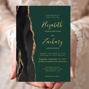 Black Gold Agate Emerald Green Wedding Folieneinladung