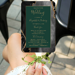 Black Gold Agate Emerald Green Wedding Program Fächer