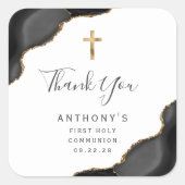 Black Gold Agate Erste Heilige Kommune Vielen Dank Quadratischer Aufkleber (Vorderseite)