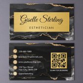 Black Gold Agate Esthetician Glitter QR Code Visitenkarte