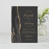 Black Gold Agate Foto Dark Wedding Einladung (Stehend Vorderseite)