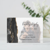Black Gold Agate Foto Overlay-Hochzeit RSVP Karte (Stehend Vorderseite)