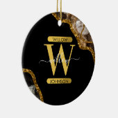 Black & Gold Agate Geode Glitter Monogram Marble Keramik Ornament (Rechts)