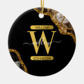 Black & Gold Agate Geode Glitter Monogram Marble Keramik Ornament (Vorne)