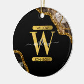 Black & Gold Agate Geode Glitter Monogram Marble Keramik Ornament (Links)