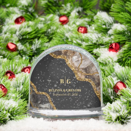 Black & Gold Agate Geode Glitter Wedding Favor Schneekugeln (Weihnachten)