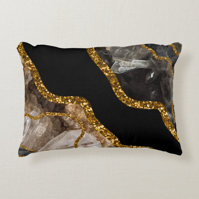 Black & Gold Agate Geode Glitzer Dekokissen (Vorderseite)
