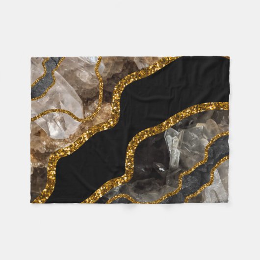 Black & Gold Agate Geode Glitzer Fleecedecke (Vorderseite (Horizontal))