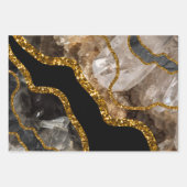 Black & Gold Agate Geode Glitzer Geschenkpapier Set (Vorderseite 3)