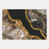 Black & Gold Agate Geode Glitzer Geschenkpapier Set (Vorderseite)