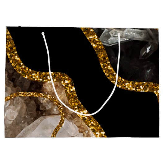 Black & Gold Agate Geode Glitzer Große Geschenktüte (Rückseite)