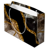 Black & Gold Agate Geode Glitzer Große Geschenktüte (Rückseite Schrägansicht)