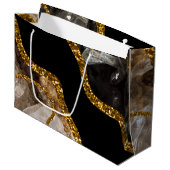 Black & Gold Agate Geode Glitzer Große Geschenktüte (Vorderseite Schrägansicht)