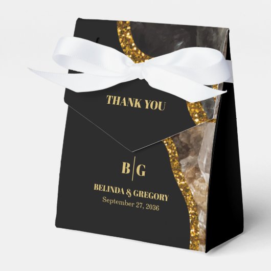 Black & Gold Agate Geode Glitzer Hochzeit Geschenkschachtel (Vorderseite)