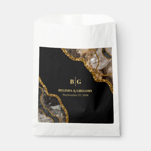 Black & Gold Agate Geode Glitzer Hochzeit Geschenktütchen (Vorderseite)