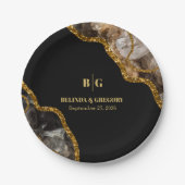 Black & Gold Agate Geode Glitzer Hochzeit Pappteller (Vorderseite)