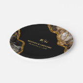 Black & Gold Agate Geode Glitzer Hochzeit Pappteller (Schrägansicht)